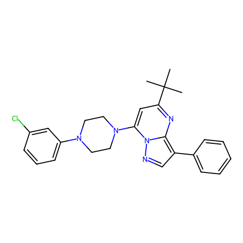 5-tert-butyl-7-[4-(3-chlorophenyl)piperazin-1-yl]-3-phenylpyrazolo[1,5-a]pyrimidine structure