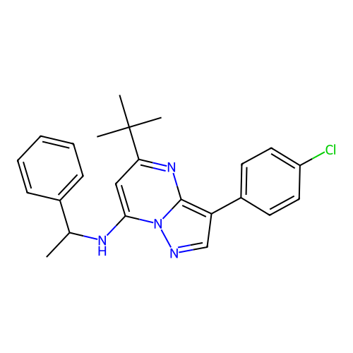 5-tert-butyl-3-(4-chlorophenyl)-N-(1-phenylethyl)pyrazolo[1,5-a]pyrimidin-7-amine structure