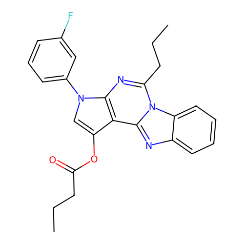 3-(3-fluorophenyl)-5-propyl-3H-benzo[4,5]imidazo[1,2-c]pyrrolo[3,2-e]pyrimidin-1-yl butyrate structure