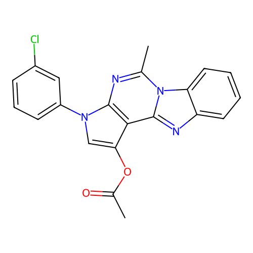 3-(3-chlorophenyl)-5-methyl-3H-benzo[4,5]imidazo[1,2-c]pyrrolo[3,2-e]pyrimidin-1-yl acetate structure