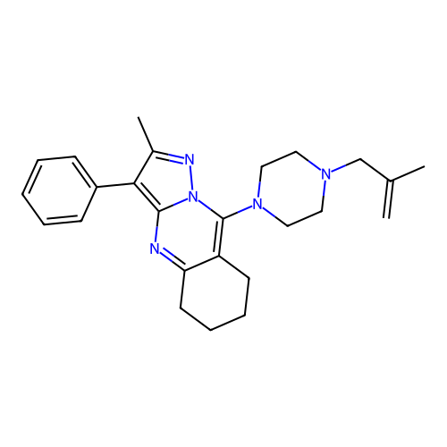 2-methyl-9-(4-(2-methylallyl)piperazin-1-yl)-3-phenyl-5,6,7,8-tetrahydropyrazolo[5,1-b]quinazoline structure