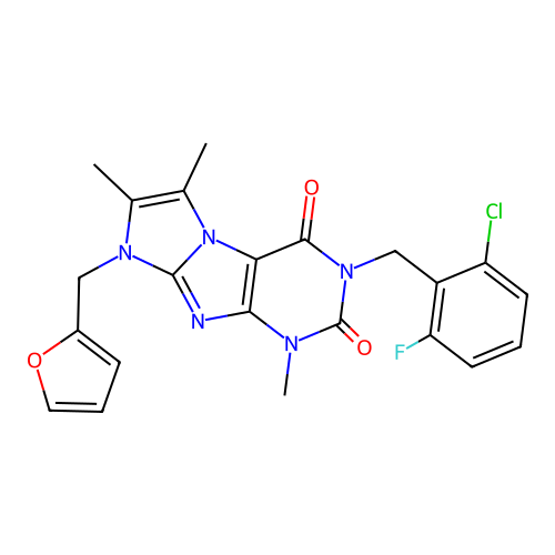 3-(2-chloro-6-fluorobenzyl)-8-(furan-2-ylmethyl)-1,6,7-trimethyl-1H-imidazo[2,1-f]purine-2,4(3H,8H)-dione structure