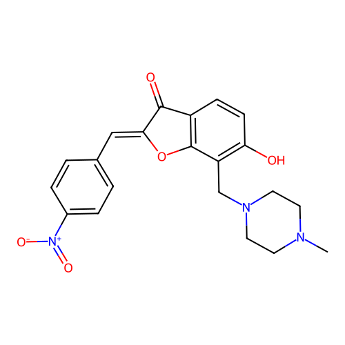 (Z)-6-hydroxy-7-((4-methylpiperazin-1-yl)methyl)-2-(4-nitrobenzylidene)benzofuran-3(2H)-one structure