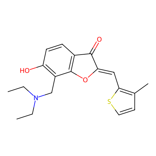 (Z)-7-((diethylamino)methyl)-6-hydroxy-2-((3-methylthiophen-2-yl)methylene)benzofuran-3(2H)-one structure