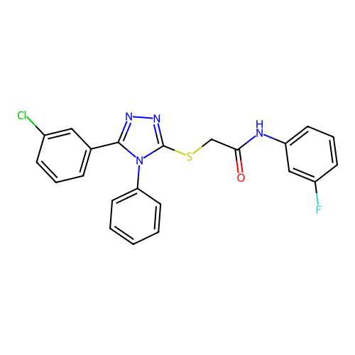 2-[[5-(3-chlorophenyl)-4-phenyl-1,2,4-triazol-3-yl]sulfanyl]-N-(3-fluorophenyl)acetamide structure