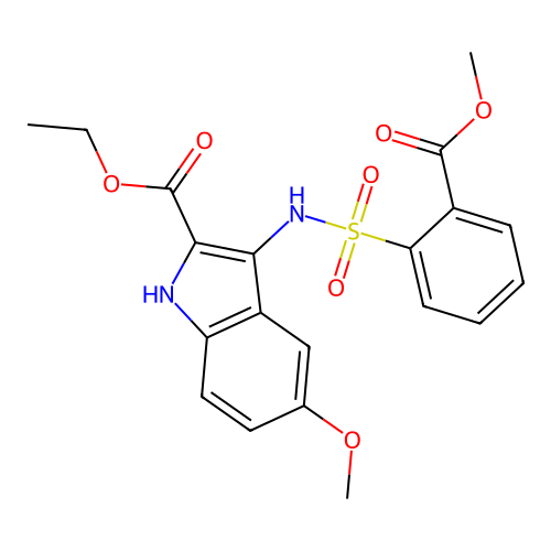 ethyl 5-methoxy-3-({[2-(methoxycarbonyl)phenyl]sulfonyl}amino)-1H-indole-2-carboxylate structure