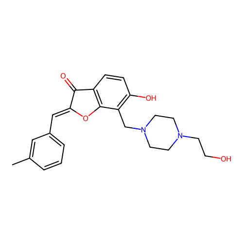 (2Z)-6-hydroxy-7-{[4-(2-hydroxyethyl)piperazin-1-yl]methyl}-2-[(3-methylphenyl)methylidene]-2,3-dihydro-1-benzofuran-3-one structure