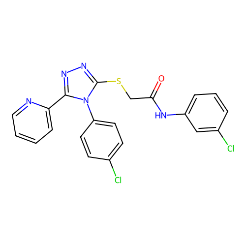 N-(3-chlorophenyl)-2-[[4-(4-chlorophenyl)-5-pyridin-2-yl-1,2,4-triazol-3-yl]sulfanyl]acetamide structure