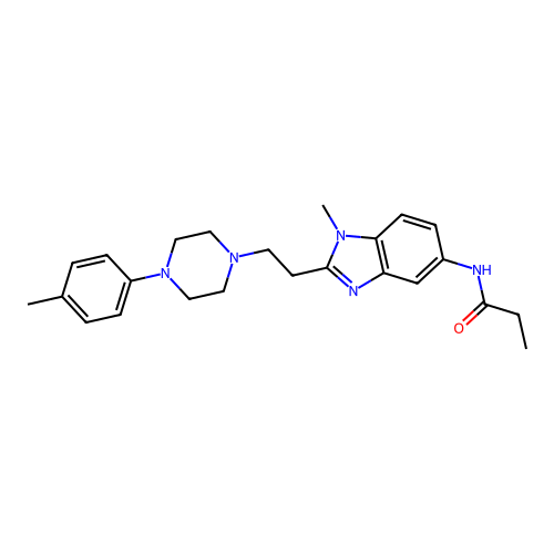N-(1-methyl-2-(2-(4-(p-tolyl)piperazin-1-yl)ethyl)-1H-benzo[d]imidazol-5-yl)propionamide structure