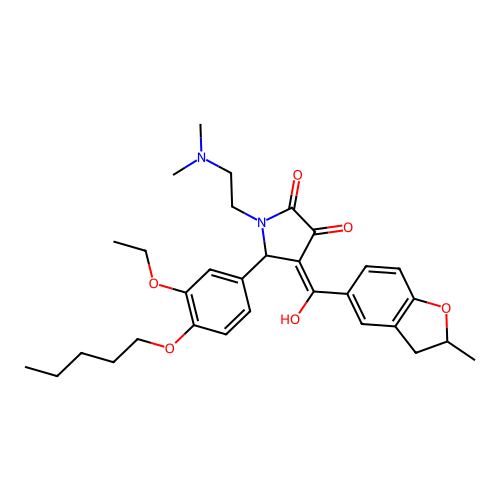 (4E)-1-(2-dimethylaminoethyl)-5-(3-ethoxy-4-pentoxyphenyl)-4-[hydroxy-(2-methyl-2,3-dihydro-1-benzofuran-5-yl)methylidene]pyrrolidine-2,3-dione structure