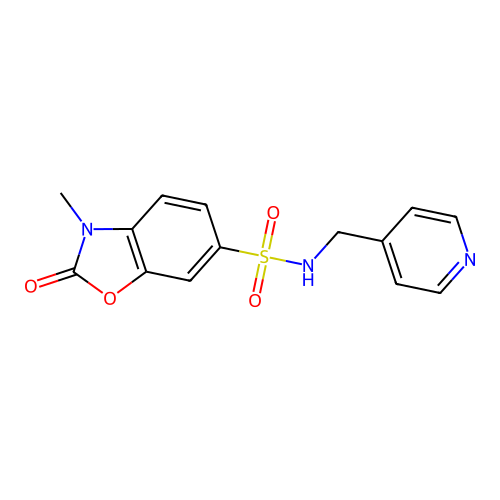 3-methyl-2-oxo-N-(pyridin-4-ylmethyl)-2,3-dihydro-1,3-benzoxazole-6-sulfonamide structure
