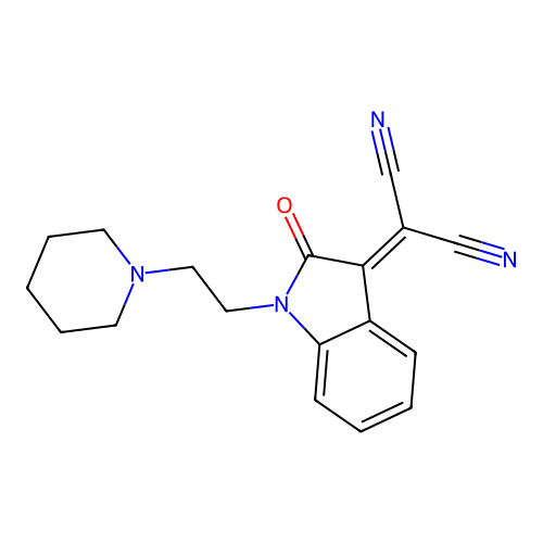 2-[2-oxo-1-(2-piperidin-1-ylethyl)indol-3-ylidene]propanedinitrile structure