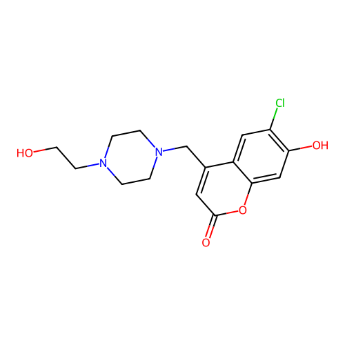 6-chloro-7-hydroxy-4-{[4-(2-hydroxyethyl)piperazin-1-yl]methyl}-2H-chromen-2-one structure