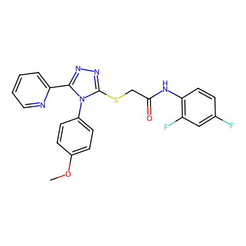 N-(2,4-difluorophenyl)-2-{[4-(4-methoxyphenyl)-5-(pyridin-2-yl)-4H-1,2,4-triazol-3-yl]sulfanyl}acetamide structure