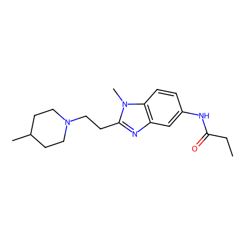 N-[1-methyl-2-[2-(4-methylpiperidin-1-yl)ethyl]benzimidazol-5-yl]propanamide structure