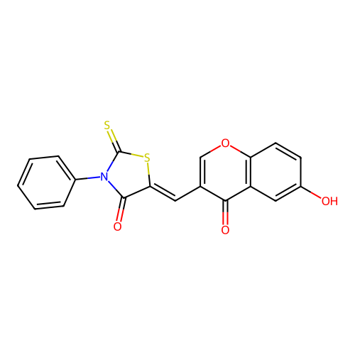(Z)-5-((6-hydroxy-4-oxo-4H-chromen-3-yl)methylene)-3-phenyl-2-thioxothiazolidin-4-one structure