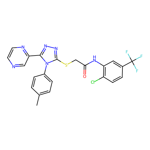 N-[2-chloro-5-(trifluoromethyl)phenyl]-2-{[4-(4-methylphenyl)-5-(pyrazin-2-yl)-4H-1,2,4-triazol-3-yl]sulfanyl}acetamide structure