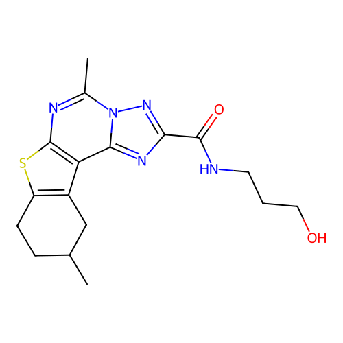 N-(3-hydroxypropyl)-5,10-dimethyl-8,9,10,11-tetrahydro[1]benzothieno[3,2-e][1,2,4]triazolo[1,5-c]pyrimidine-2-carboxamide structure