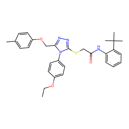 N-(2-(tert-butyl)phenyl)-2-((4-(4-ethoxyphenyl)-5-((p-tolyloxy)methyl)-4H-1,2,4-triazol-3-yl)thio)acetamide structure