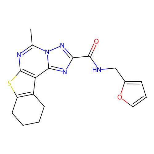 N-(furan-2-ylmethyl)-5-methyl-8,9,10,11-tetrahydro[1]benzothieno[3,2-e][1,2,4]triazolo[1,5-c]pyrimidine-2-carboxamide structure