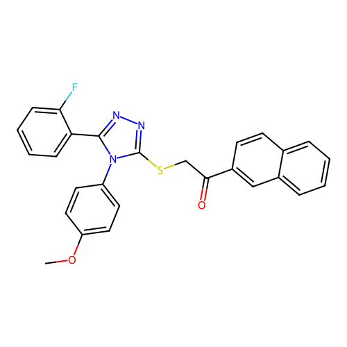 2-((5-(2-fluorophenyl)-4-(4-methoxyphenyl)-4H-1,2,4-triazol-3-yl)thio)-1-(naphthalen-2-yl)ethanone structure