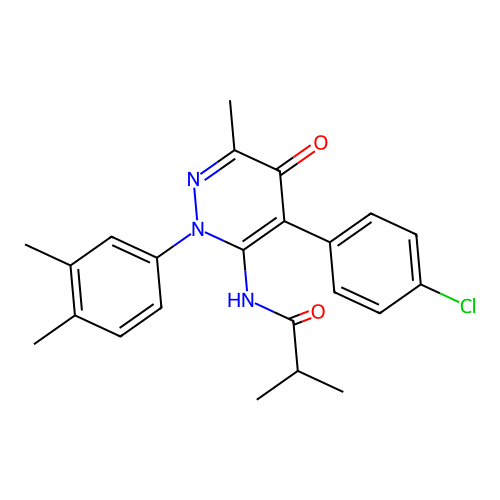 N-(4-(4-chlorophenyl)-2-(3,4-dimethylphenyl)-6-methyl-5-oxo-2,5-dihydropyridazin-3-yl)isobutyramide structure