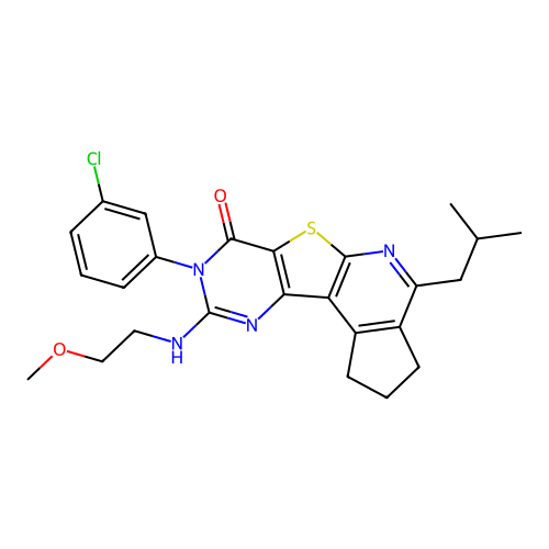 8-(3-chlorophenyl)-4-isobutyl-9-((2-methoxyethyl)amino)-2,3-dihydro-1H-cyclopenta[4',5']pyrido[3',2':4,5]thieno[3,2-d]pyrimidin-7(8H)-one structure