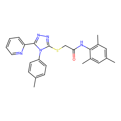 2-{[4-(4-methylphenyl)-5-(pyridin-2-yl)-4H-1,2,4-triazol-3-yl]sulfanyl}-N-(2,4,6-trimethylphenyl)acetamide structure