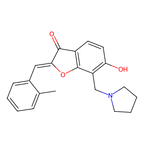 (Z)-6-hydroxy-2-(2-methylbenzylidene)-7-(pyrrolidin-1-ylmethyl)benzofuran-3(2H)-one structure
