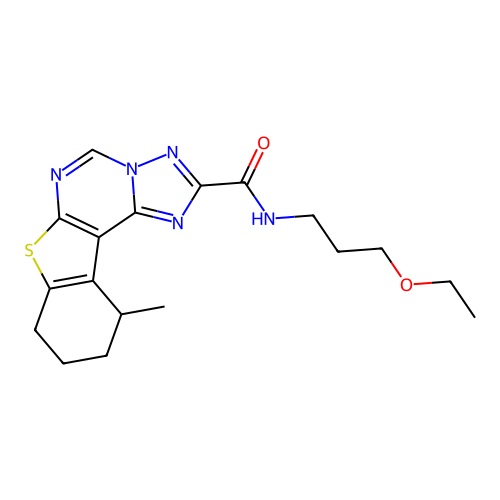 N-(3-ethoxypropyl)-11-methyl-8,9,10,11-tetrahydro[1]benzothieno[3,2-e][1,2,4]triazolo[1,5-c]pyrimidine-2-carboxamide structure