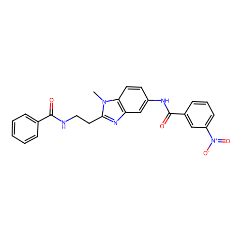 N-[2-(2-benzamidoethyl)-1-methylbenzimidazol-5-yl]-3-nitrobenzamide structure