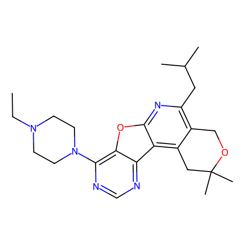 8-(4-ethylpiperazin-1-yl)-2,2-dimethyl-5-(2-methylpropyl)-1,4-dihydro-2H-pyrano[4'',3'':4',5']pyrido[3',2':4,5]furo[3,2-d]pyrimidine structure