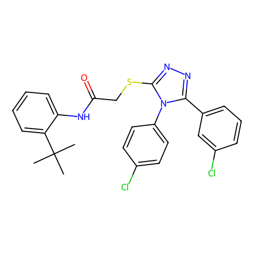 N-(2-tert-butylphenyl)-2-{[5-(3-chlorophenyl)-4-(4-chlorophenyl)-4H-1,2,4-triazol-3-yl]sulfanyl}acetamide structure