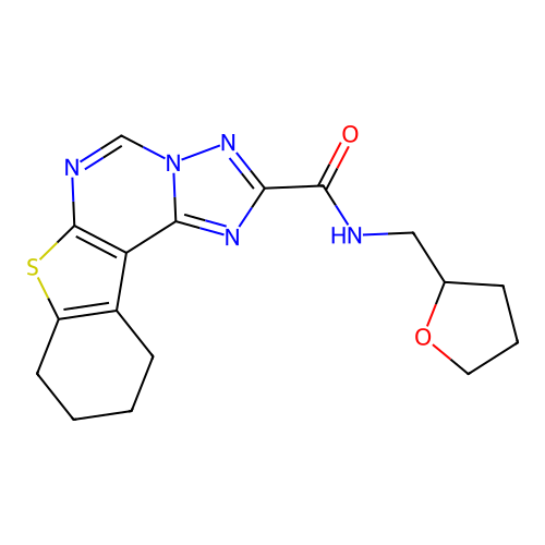 N-((tetrahydrofuran-2-yl)methyl)-8,9,10,11-tetrahydrobenzo[4,5]thieno[3,2-e][1,2,4]triazolo[1,5-c]pyrimidine-2-carboxamide structure