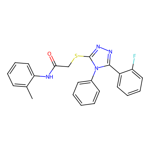 2-[[5-(2-fluorophenyl)-4-phenyl-1,2,4-triazol-3-yl]sulfanyl]-N-(2-methylphenyl)acetamide structure