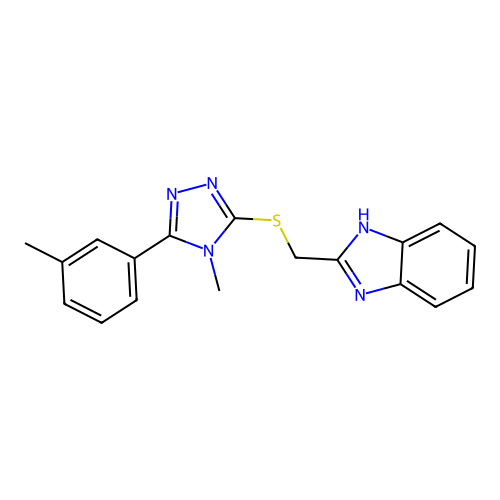 2-(((4-methyl-5-(m-tolyl)-4H-1,2,4-triazol-3-yl)thio)methyl)-1H-benzo[d]imidazole structure