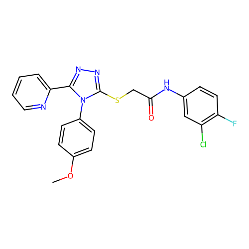 N-(3-chloro-4-fluorophenyl)-2-((4-(4-methoxyphenyl)-5-(pyridin-2-yl)-4H-1,2,4-triazol-3-yl)thio)acetamide structure