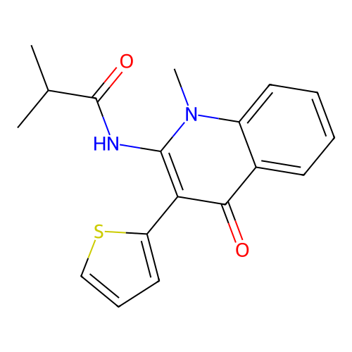 2-methyl-N-(1-methyl-4-oxo-3-thiophen-2-ylquinolin-2-yl)propanamide structure