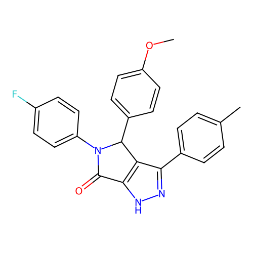 5-(4-fluorophenyl)-4-(4-methoxyphenyl)-3-(4-methylphenyl)-1,4-dihydropyrrolo[3,4-c]pyrazol-6-one structure