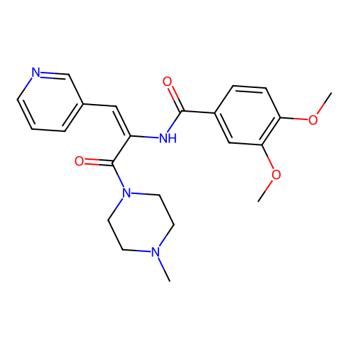 (E)-3,4-dimethoxy-N-(3-(4-methylpiperazin-1-yl)-3-oxo-1-(pyridin-3-yl)prop-1-en-2-yl)benzamide structure