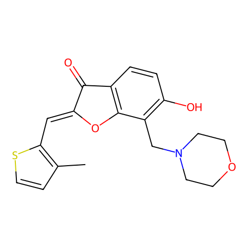 (Z)-6-hydroxy-2-((3-methylthiophen-2-yl)methylene)-7-(morpholinomethyl)benzofuran-3(2H)-one structure