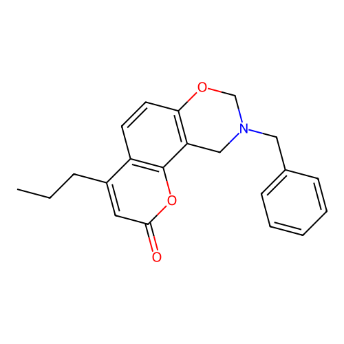 9-benzyl-4-propyl-9,10-dihydro-2H,8H-chromeno[8,7-e][1,3]oxazin-2-one structure