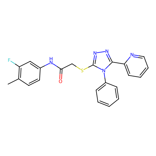 N-(3-fluoro-4-methylphenyl)-2-{[4-phenyl-5-(pyridin-2-yl)-4H-1,2,4-triazol-3-yl]sulfanyl}acetamide structure