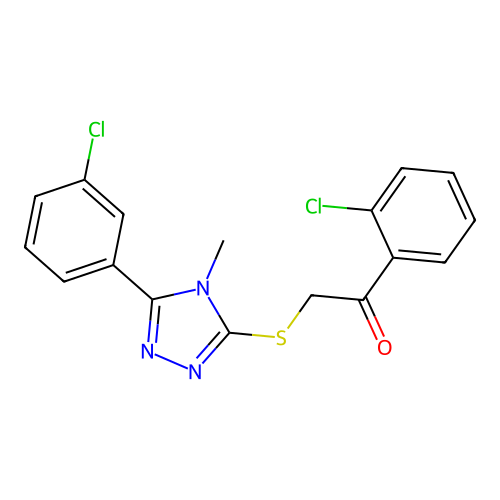 1-(2-chlorophenyl)-2-((5-(3-chlorophenyl)-4-methyl-4H-1,2,4-triazol-3-yl)thio)ethanone structure