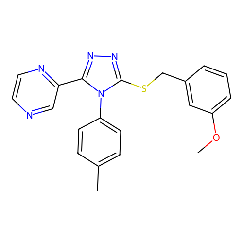 2-[5-[(3-methoxyphenyl)methylsulfanyl]-4-(4-methylphenyl)-1,2,4-triazol-3-yl]pyrazine structure