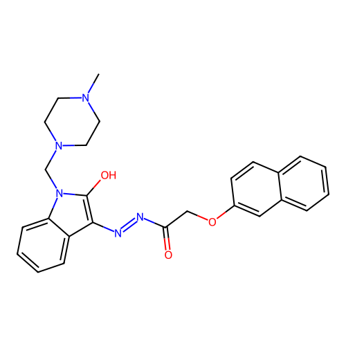 (Z)-N'-(1-((4-methylpiperazin-1-yl)methyl)-2-oxoindolin-3-ylidene)-2-(naphthalen-2-yloxy)acetohydrazide structure