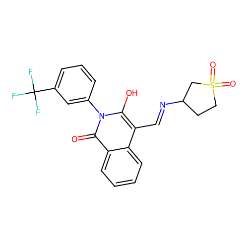 4-[[(1,1-dioxothiolan-3-yl)amino]methylidene]-2-[3-(trifluoromethyl)phenyl]isoquinoline-1,3-dione structure