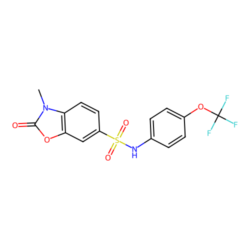 3-methyl-2-oxo-N-[4-(trifluoromethoxy)phenyl]-2,3-dihydro-1,3-benzoxazole-6-sulfonamide structure