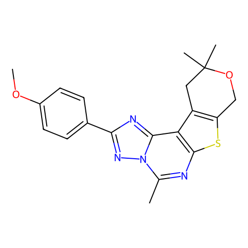 2-(4-methoxyphenyl)-5,10,10-trimethyl-10,11-dihydro-8H-pyrano[4',3':4,5]thieno[3,2-e][1,2,4]triazolo[1,5-c]pyrimidine structure