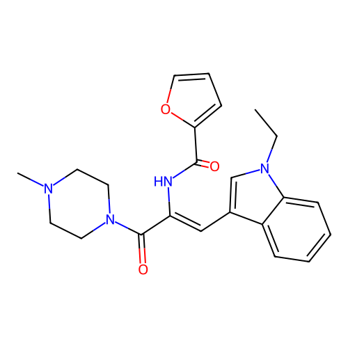 N-[(1Z)-1-(1-ethyl-1H-indol-3-yl)-3-(4-methylpiperazin-1-yl)-3-oxoprop-1-en-2-yl]furan-2-carboxamide structure